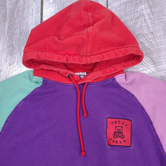 Teddy Fresh Hoodie Mens Medium Ted Color Block Heavy Sweatshirt Hoody - Picture 4 of 7